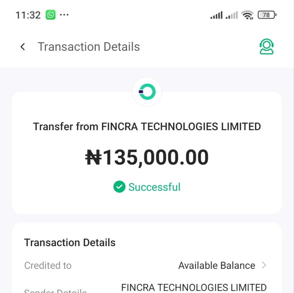 Bank alert showing ₦135K